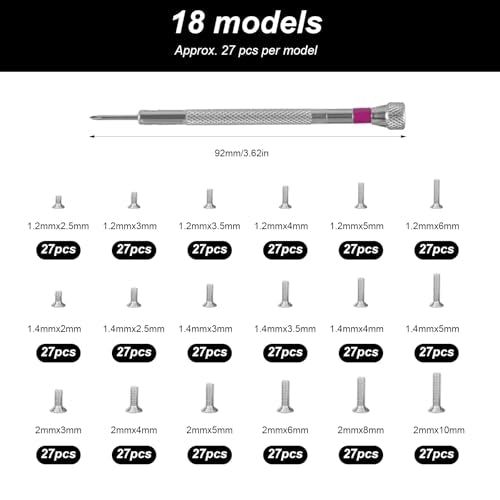 500 Pcs Micro Screw Repair Kit M1.2 M1.4 M2 Self Tapping Tiny Screws