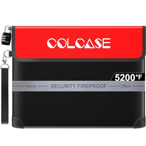 COLCASE Fireproof Document Bag 5200℉ Heat Insulated Waterproof Fireproof - style: 5200℉ Bag Black