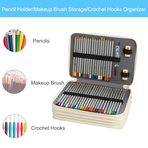 Canvas 250 Slots Pencil Case 5-Layer Zipped Holder w/Handle - color: Apricot Blossoms, size: 250