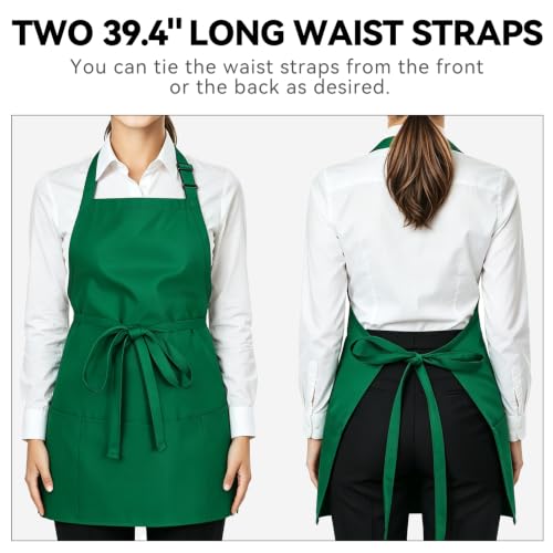 NLUS Kitchen Cooking Apron with 3 Pockets, Adjustable Bib Apron Chef Aprons for Women Men - color: Green