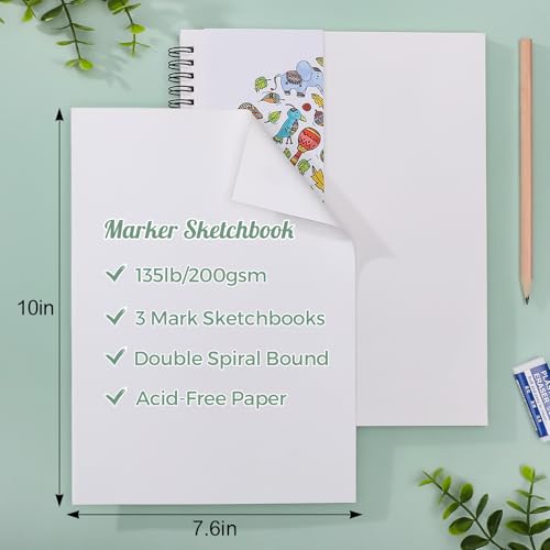 2 Pack Marker Paper Pad 7.6 × 10 in, Double-Sided, 200gsm Spiral - size: 7.6×10 Inch (2 pack)