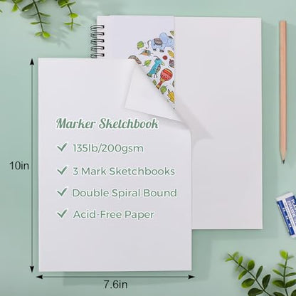 2 Pack Marker Paper Pad 7.6 × 10 in, Double-Sided, 200gsm Spiral - size: 7.6×10 Inch (2 pack)
