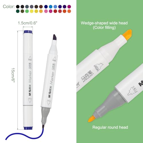 PATIKIL M&G 24 Colors Alcohol Double-Ended Markers Large Capacity 24 Pcs