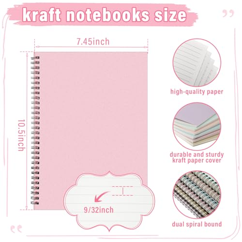 Fuutreo 6 Pack Spiral Notebook 10.5x7.45 Notebook,Macaron,Bright Colors - color: Macaron