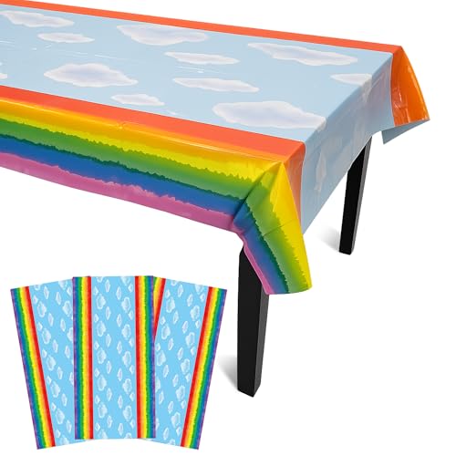 Iconikal 3-Pack Rainbow Plastic Tablecloth 108 x 54 ES Disposable Birthday