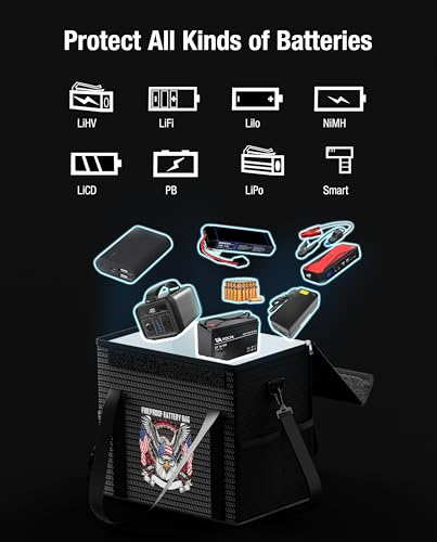 12V 50Ah LiFePO4 Lithium Battery Fireproof Safe Bag with Shoulder Strap - size: 9.4x6x8.5 Inches