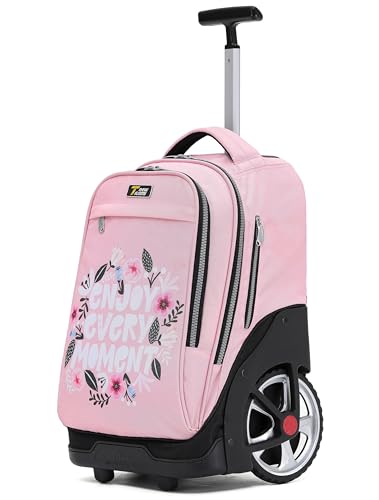 NEW TILAMI 19 Inch Rolling Backpack for School Stair-Climbing Big Wheel - color: Pink Flower