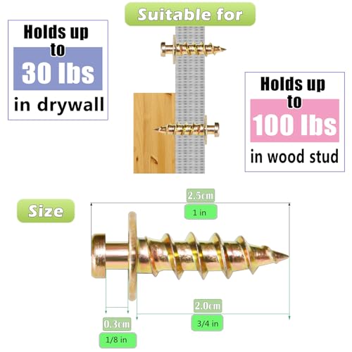 35Pcs Gold Double-Headed Wall Picture Screws with D Ring Hangers kit - color: Color Zinc, size: 35 Pack + D-ring