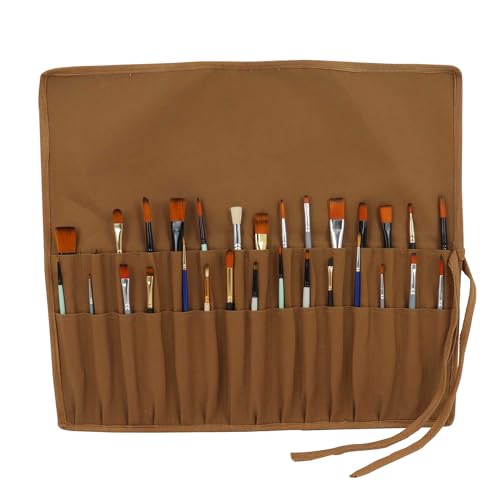 Liquidraw 30 Pocket Roll-Up Canvas Paint Brush Holder, 21 x 18in (Brown) - color: Brown