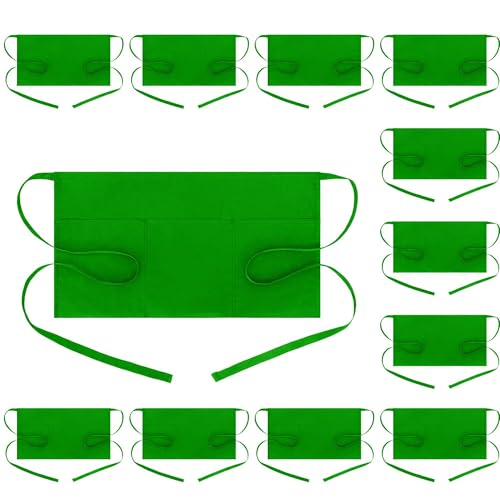 BOHARERS Waist Apron with 3 Pockets12 Pack - Green Waitress Server Short Apron - color: 12 Pack Green