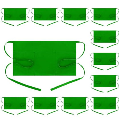 BOHARERS Waist Apron with 3 Pockets12 Pack - Green Waitress Server Short Apron - color: 12 Pack Green