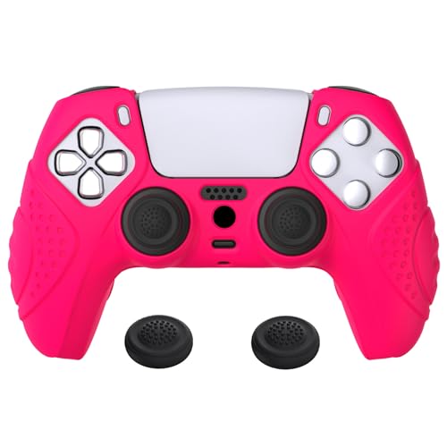 eXtremeRate PlayVital Guardian Edition Ergonomic Soft Anti-Slip Controller Silicone Case Cover for ps5, Rubber Protector Skins with Black Joystick Caps for ps5 Controller - Bright Pink - color: Bright Pink