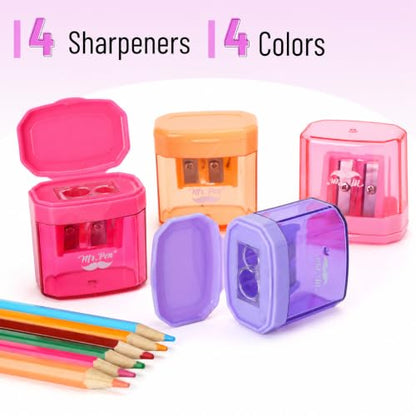 Mr. Pen- Manual Pencil Sharpener, 4 Pack, Colorful, Dual Holes - color: Candy Bloom, size: 4 Pack