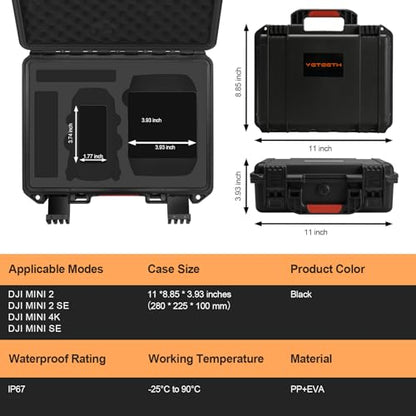 Hard Case for DJI Mini 4K Drone: Waterproof Travel Box for DJI Mini 2/SE - color: Black
