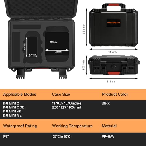 Hard Case for DJI Mini 4K Drone: Waterproof Travel Box for DJI Mini 2/SE - color: Black