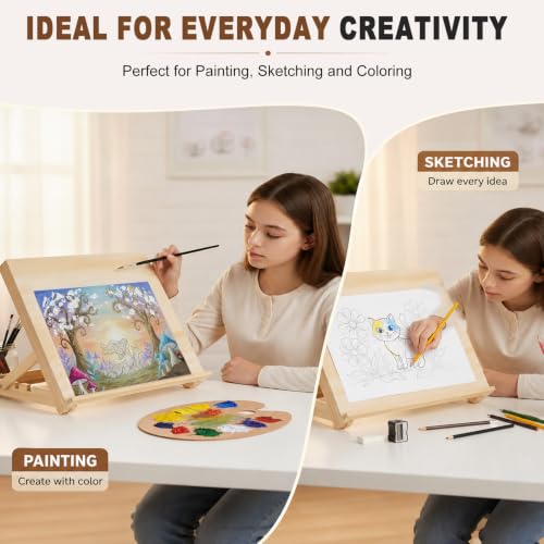 13.8"x11.4" Wooden Tabletop Easel with Paint & Sketch Papers, Masking Tape