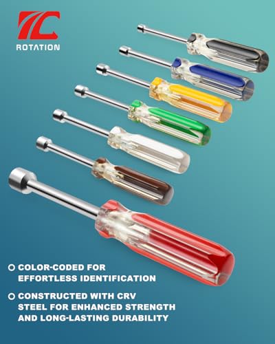 ROTATION 7PC SAE Nut Driver Set 5/16"-1/4" Hex Drivers Color-Coded Grips - style: SAE