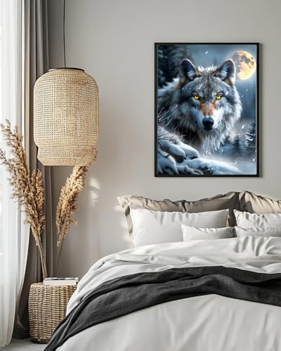 Wolf Diamond Art Kits for Adults, Animal Diamond Art for Beginners 12X16 In - color: Wolf 02