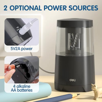 Deli Electric Pencil Sharpener, Automatic Pencil Sharpeners, Black - color: Black