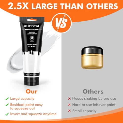 GOTIDEAL White Acrylic Paint, Titanium White Paint (250ml / 8.45oz) Tubes - color: Titanium White