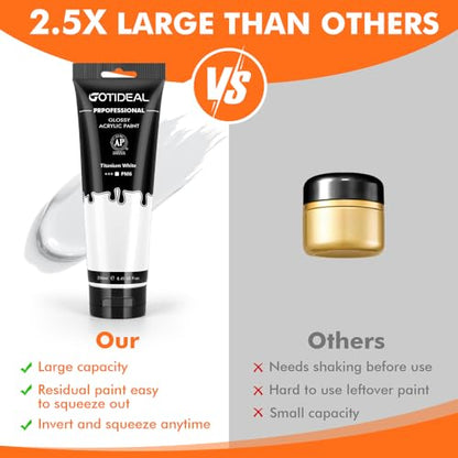 GOTIDEAL White Acrylic Paint, Titanium White Paint (250ml / 8.45oz) Tubes - color: Titanium White