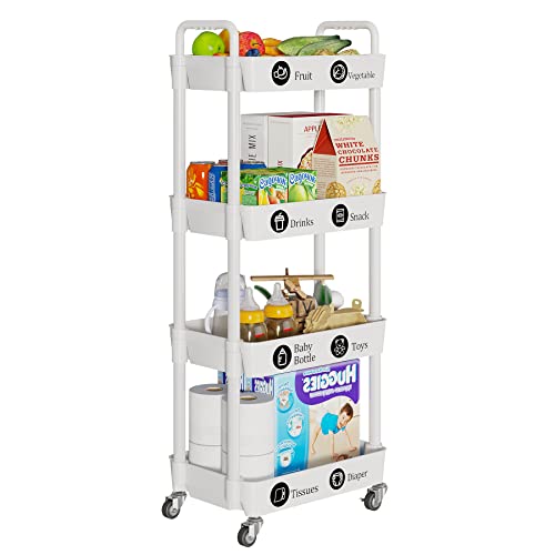 4 Tier Rolling Cart with Wheels, Utility Storage Carts,White - color: White, size: 4-Tier