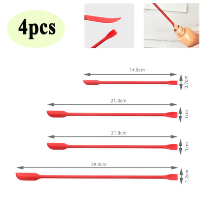 4x Mini Silicone Long Spatulas Makeup Scooper for Cosmetics Cream - color: 4pcs Red