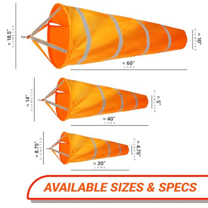 G128 - Orange Windsock Heavy Duty Printed 210D Wind Direction Measurement (Orange 40" 2PK) - color: Orange 40" 2pk