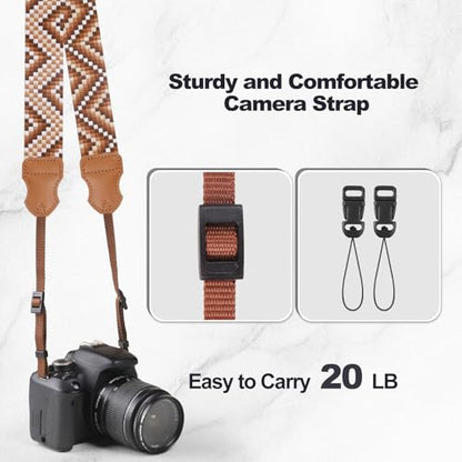 Universal Camera Strap - Camera Neck Strap, Adjustable Shoulder Straps Compatible with Canon, Fujifilm, Nikon, Olympus, Panasonic and other SLR and mirrorless cameras - Brown White Gquares - color: Brown White Gradient Gquares