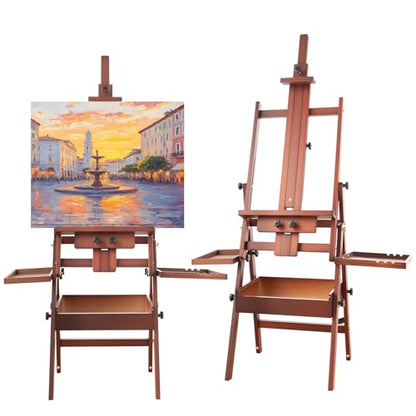 Horizontal Beechwood Studio Easel with Drawer and Palettes, Walnut - style: Horizontal Walnut