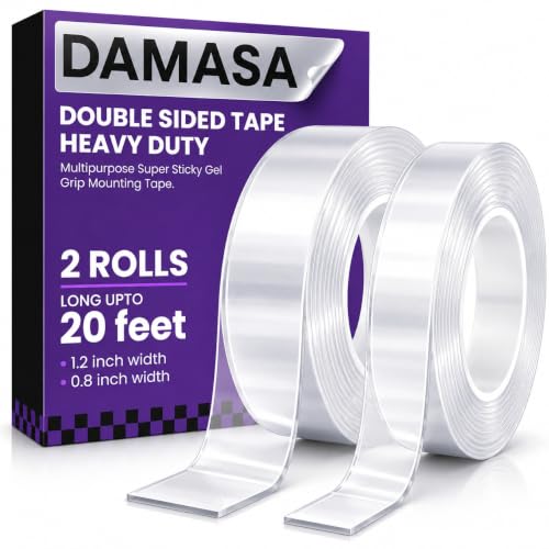 DAMASA Double Sided Tape Heavy Duty, 2 Rolls 1.2" & 0.8", Nano Tape - size: 1.2" x 10 Feet & 0.8" x 10 Feet