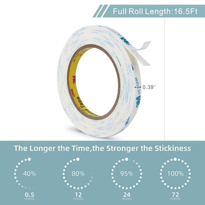 3M Double Sided Tape 0.39"×16.5Ft No Damage Double Sided Wall Tape - color: White, size: Width: 0.39''