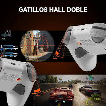 ECHTPower Wireless PC Gaming Controller with TFT Screen, Hall-Effect Joysticks No Drift, 1000Hz Polling, Dual Hall Triggers, Turbo & RGB, Multi-Platform PC Controller for Windows/Switch/Android/iOS - color: White+Grey