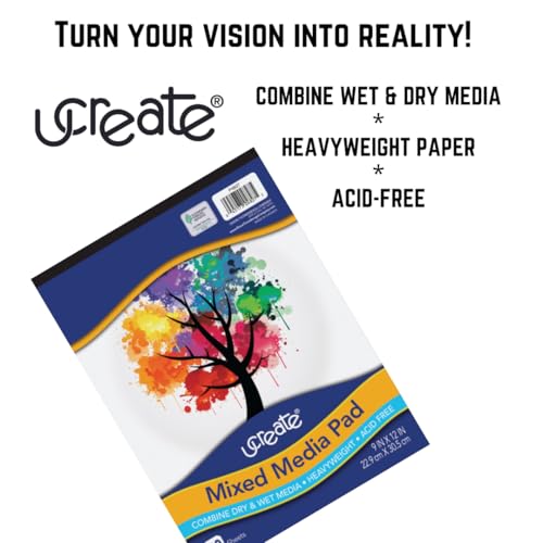 UCreate Mixed Media Pad, White, 9" x 12", 50 Sheets