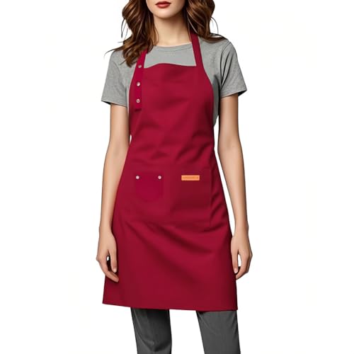Aprons for Women Men, Water-Resistant Kitchen Aprons for Cooking - color: Red