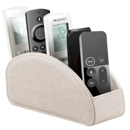 PU Leather TV Remote Control Holder/Caddy for Table with 5 Compartments - color: Beige, size: Small
