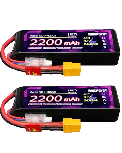 11.1V Lipo Battery Pack 3S 2200mAh 50C with XT60 Plug for FPV Drone Quadcopter RC Airplane Aircraft(2 Packs)
