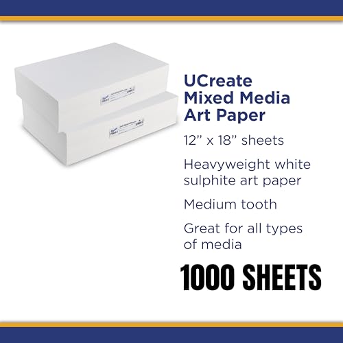 UCREATE Mixed Media Paper, Heavyweight, 12" x 18", 500 Sheets/Pack, 2 Packs - size: 12" x 18" (2-Pack)