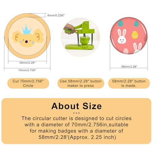 58mm / 2.28" Button Paper Cutter, Metal Graphic Punch Die Cutter Tool for Button Maker Machine, Round Circle Punch Cutter for DIY Badges, Magnets, Keychains & Crafts