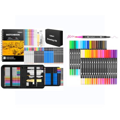 176PCS Art Supplies Sketching Kit, 34 Double Tip Brush Pens Art Markers
