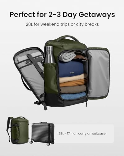 tomtoc Travel Backpack 28L,TSA Personal Item Bag Flight Approved,PFAS Free - color: Green-ripstop, size: 28L