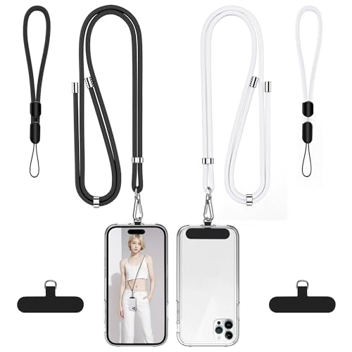 takyu Phone Lanyard, 2 Pack Adjustable CellPhone Lanyard Crossbody Neck Strap and 2 Pack Phone Wrist Strap with Tether Tabs for iPhone Android Smartphones White Black - color: White + Black