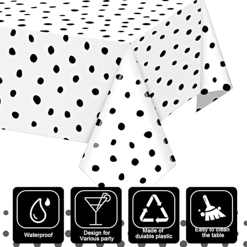 Mindsoft 3 Pcs White Black Polka Dot Plastic Tablecloth Party - color: White, style: Black Polka Dot
