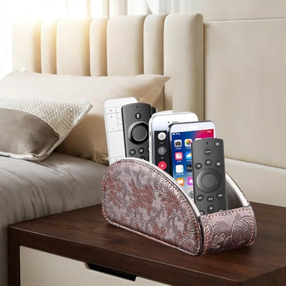All-in-One TV Remote Holder/Caddy for Remote Conrtols with 5 Compartments - color: Antique Flower, size: Large