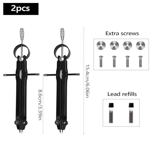 Compass for Geometry, Metal Compass with Extra Refills Compass Drawing Tool for Students Drafting Compass Back to School Supplies (Black 2pcs)