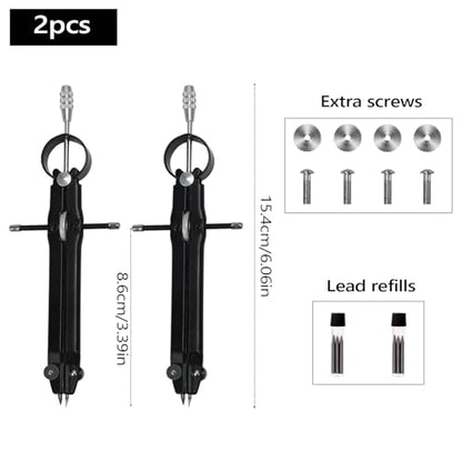 Compass for Geometry, Metal Compass with Extra Refills Compass Drawing Tool for Students Drafting Compass Back to School Supplies (Black 2pcs)