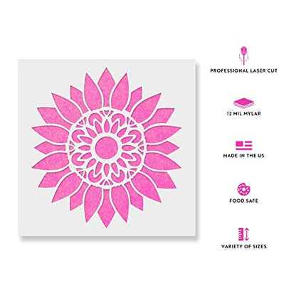 Mandala Sunflower Stencil - Stencil Template, Nature Stencil, Large Stencils, Sunflower Template, Stencils for Wood - size: 30"x30"