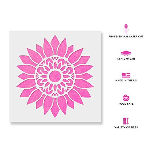 Stencil Revolution Sunflower Mandala Stencil - Nature Stencil, Large Stencils, Wood Stencils - size: 12"x12"
