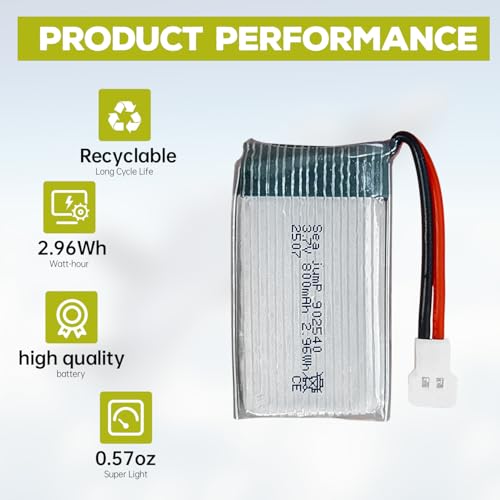 sea jump 2PCS 3.7V 800mAh 25C Lipo Battery with Molex Plug and USB Charging Cable Compatible with WLtoys SYMA Most Drone, Quadcopters, Aerial Drones, Gliders, Robot Batteries