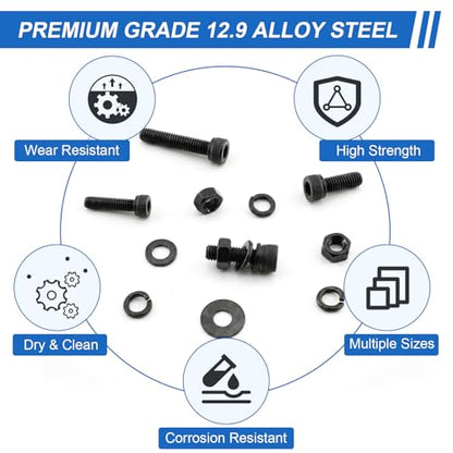 1000Pcs UIETUIL M3 Hex Socket Head Cap Screws Kit, M3x6-30mm, 12.9 - size: M3 Cap 12.9 - 1000PCS